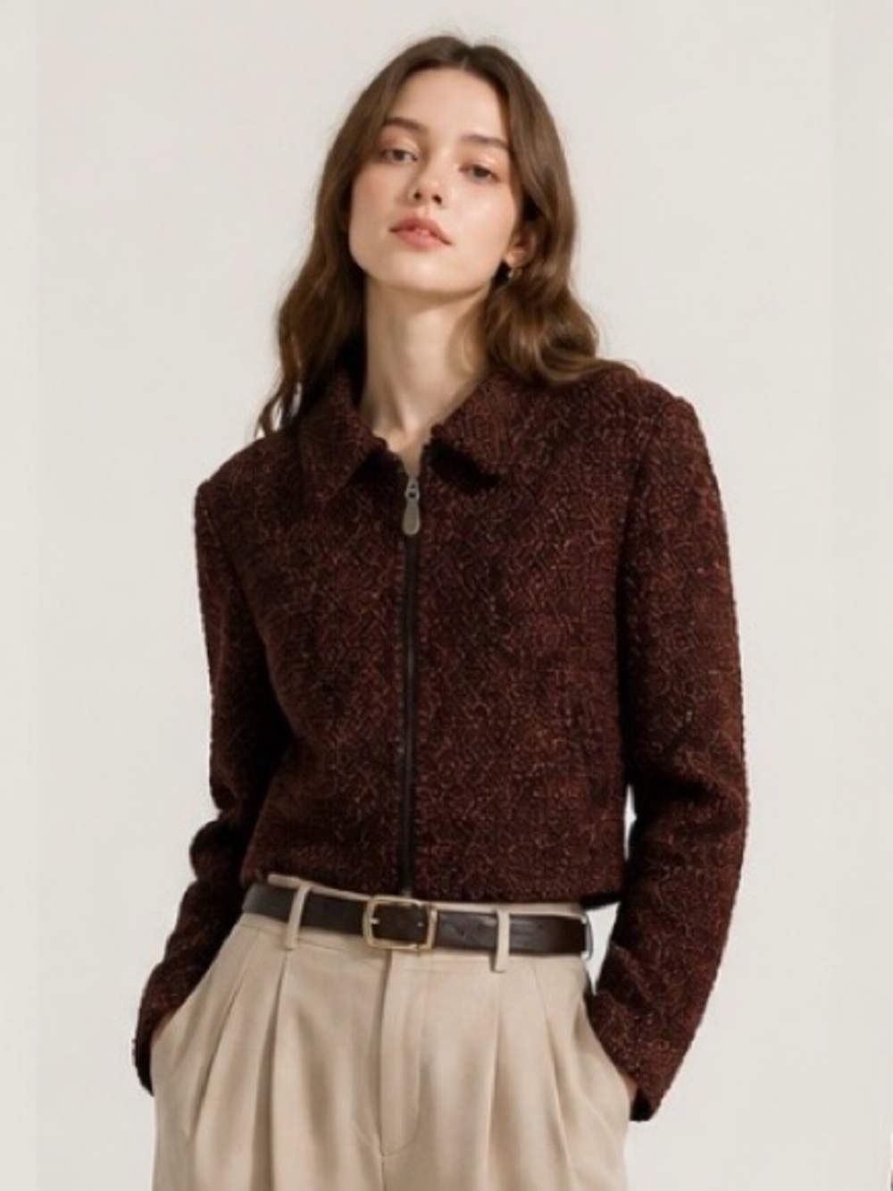 EARL RUTENBERG Collection Chenille Zip Career Coat Jacket Cropped